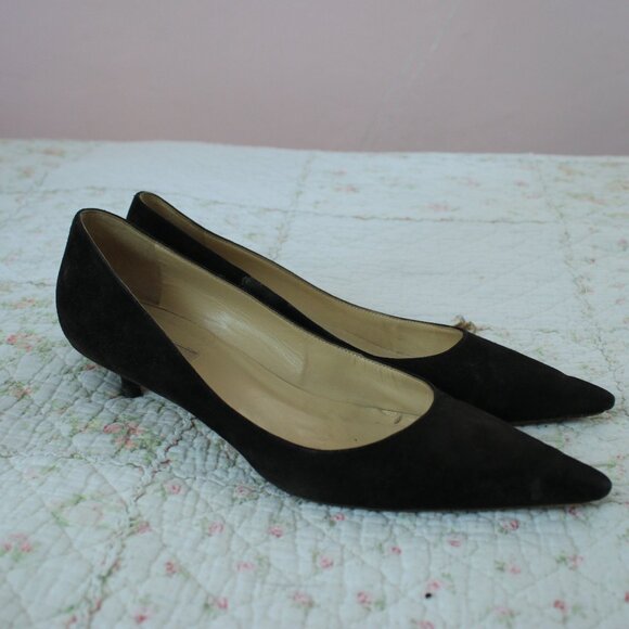 Michael Kors Black Pointy Toe Suede Leather Heels Size 10 - Picture 2 of 3